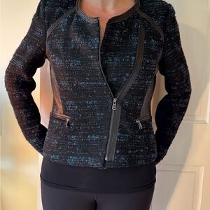 *LIKE NEW* Rebecca Taylor short Black and Blue Jacket (WOOL + pleather)